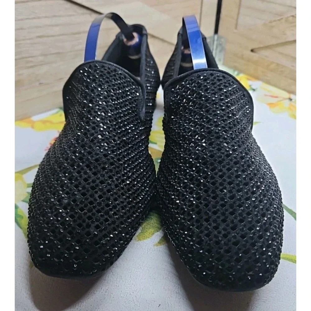 Antonio Milani Black Crystal Slip On Loafers  Sz 7.5 Glam Glitz‎ Sparkle #457